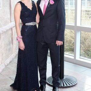 Navy lace prom dress